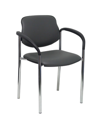 Silla fija Villalgordo similpiel gris oscuro chasis cromo con brazos