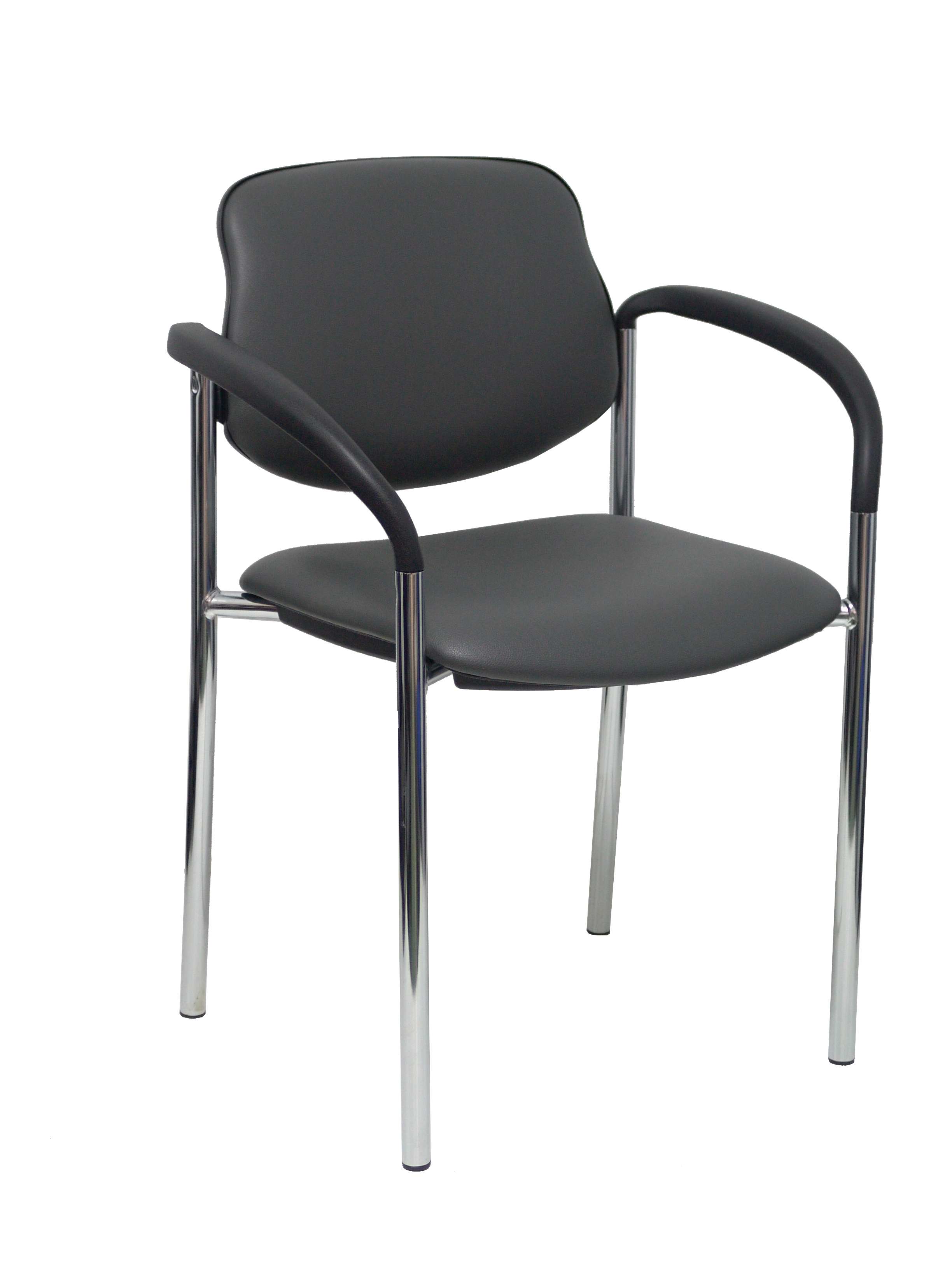 Silla fija Villalgordo similpiel gris oscuro chasis cromo con brazos