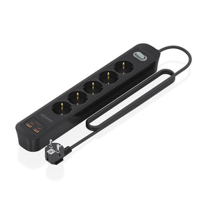 Regleta de Enchufes Multifuncion con 5 Tomas + Cargador PD3.0 20W 2xUSB-C, 2xUSB-A, 1.4m, Negro