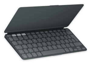 Keys-To-Go 2, teclado inalámbrico portátil para iPad con tapa integrada, estilizado y compacto, para iPad, iPhone, Mac y Apple TV, para alternar fácilmente entre dispositivos, Grafite
