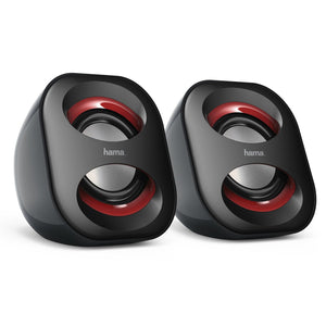 Altavoces para Ordenador, con conexión USB A y jack 3,5mm, potentes y ligeros, color negro.