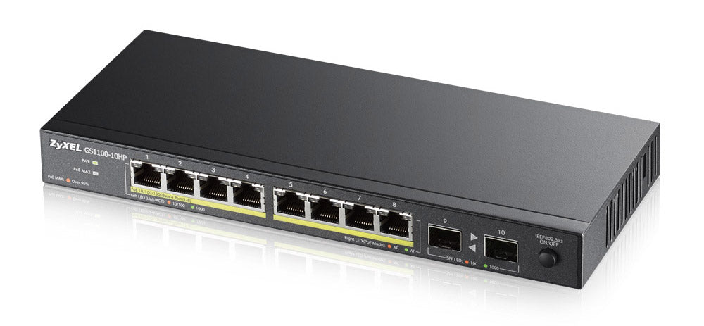 GS1100-10HP No administrado Gigabit Ethernet (10/100/1000) Energía sobre Ethernet (PoE) 1U Negro