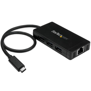 Concentrador USB 3.0 de 3 Puertos con USB-C y Ethernet Gigabit - 5Gbps - Con Adaptador de Alimentación