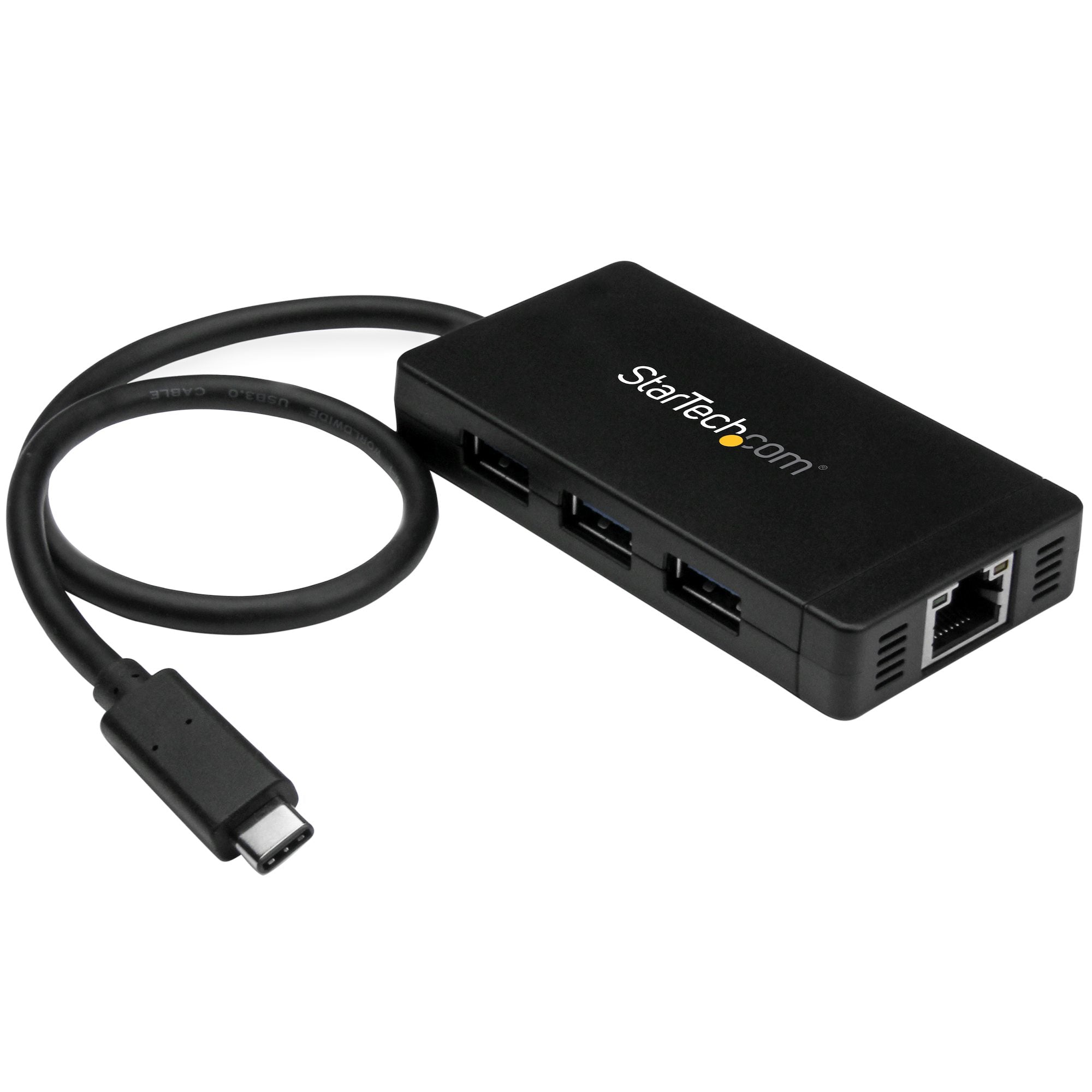 Concentrador USB 3.0 de 3 Puertos con USB-C y Ethernet Gigabit - 5Gbps - Con Adaptador de Alimentación