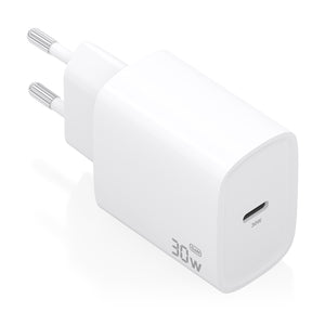 Cargador GaN 30W, 1xUSB-C PD3.0, Blanco