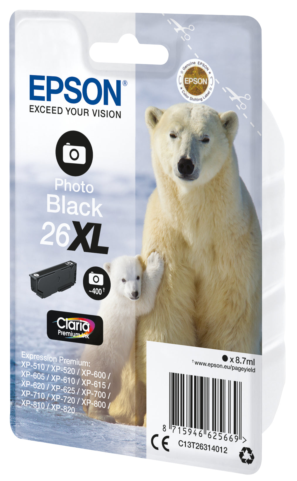 Polar bear Cartucho 26XL negro foto (etiqueta RF)
