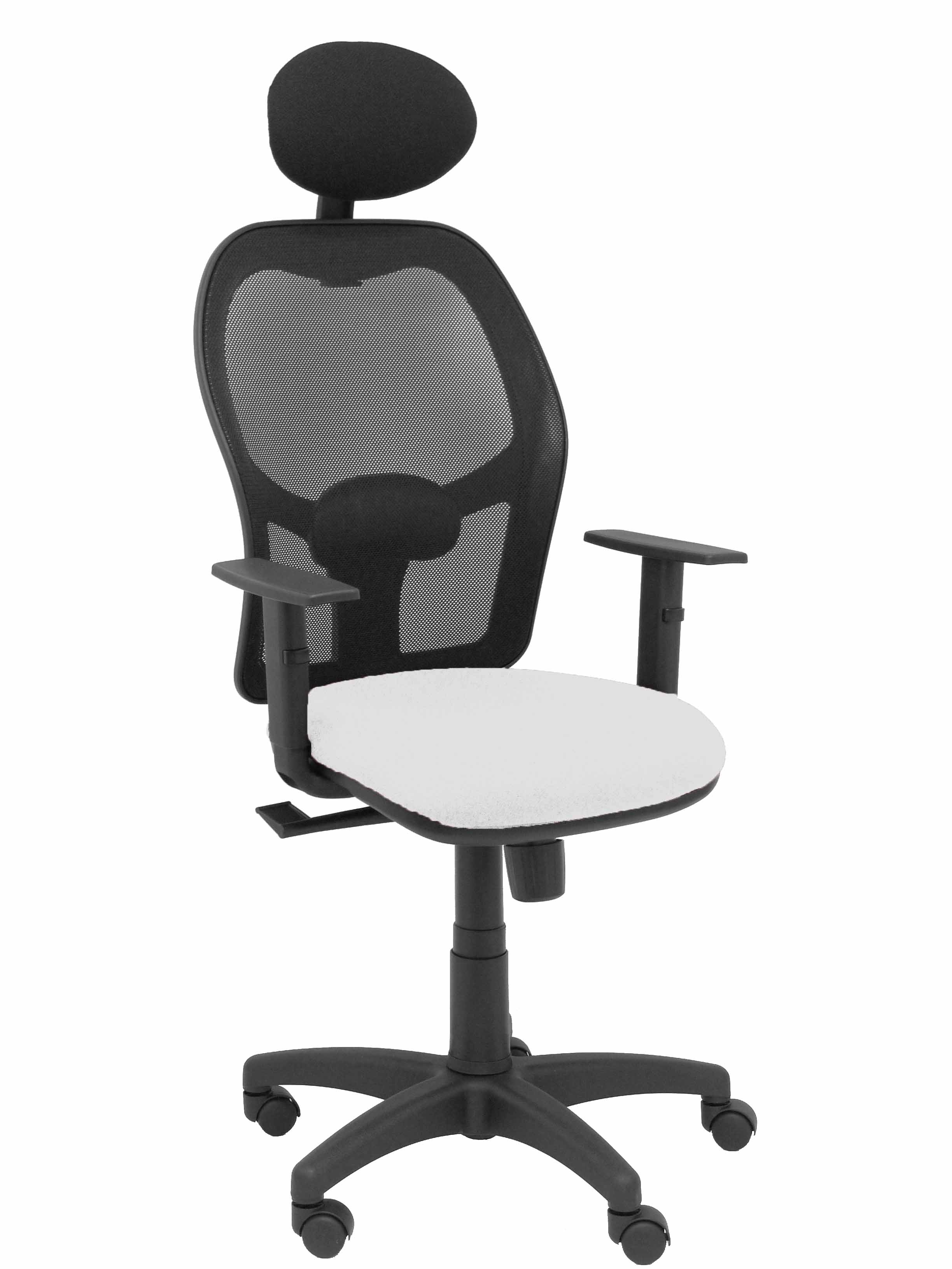 Silla Alocén malla negra asiento bali blanco brazos regulables cabecero fijo