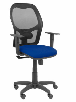 Silla Alocén malla negra asiento bali azul marino brazos regulables