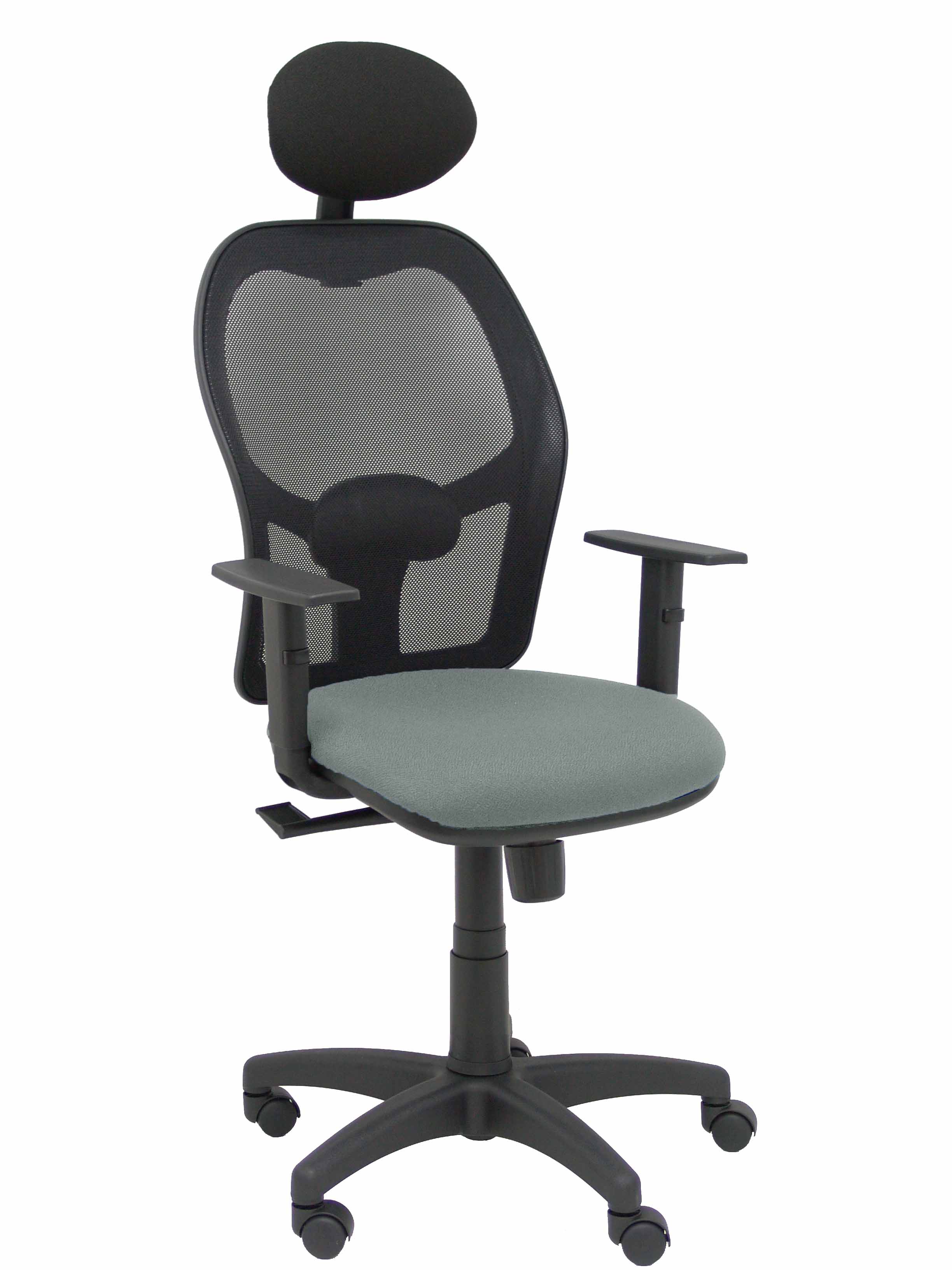 Silla Alocén malla negra asiento bali gris brazos regulables cabecero fijo