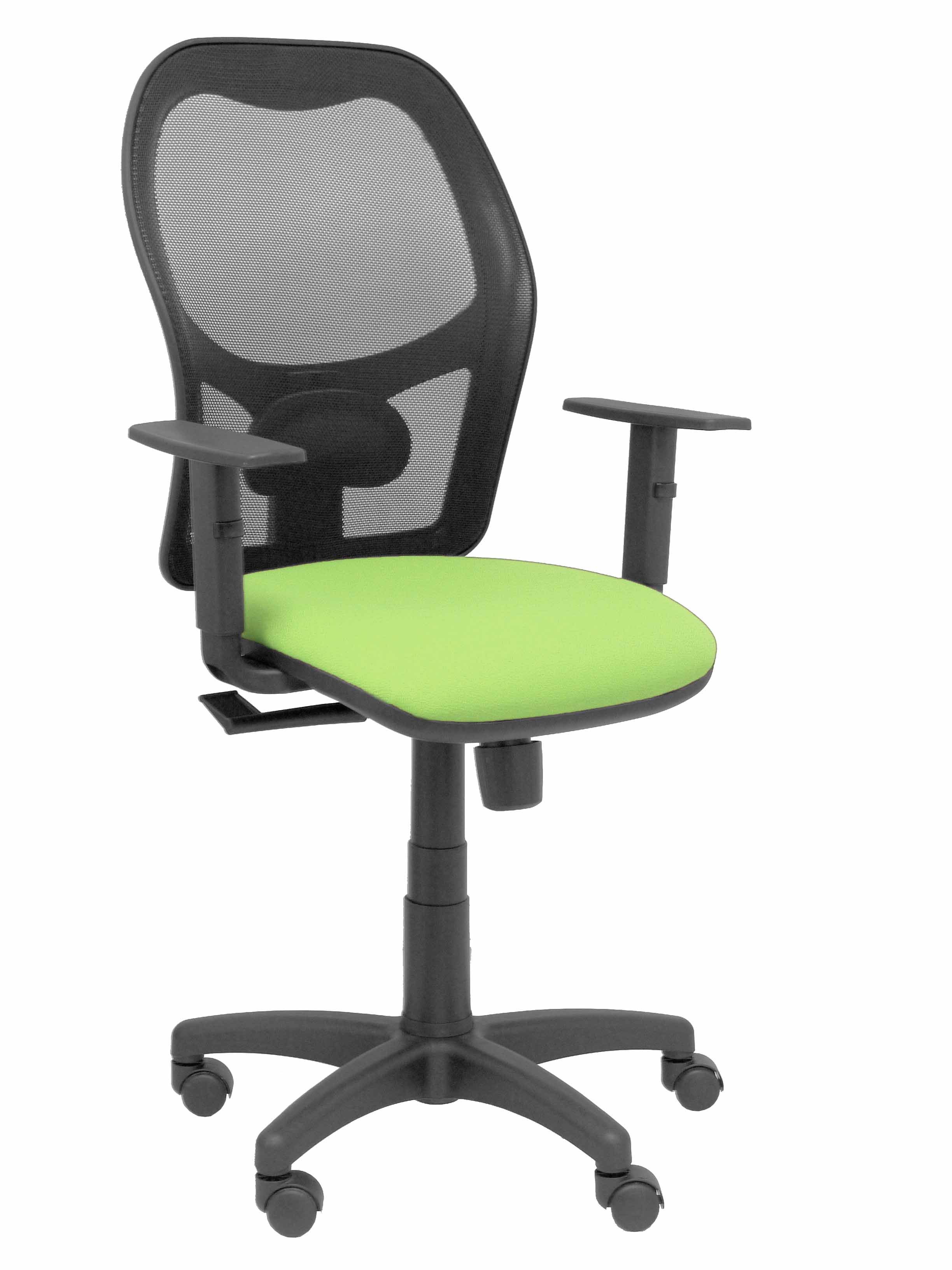 Silla Alocén malla negra asiento bali pistacho brazos regulables