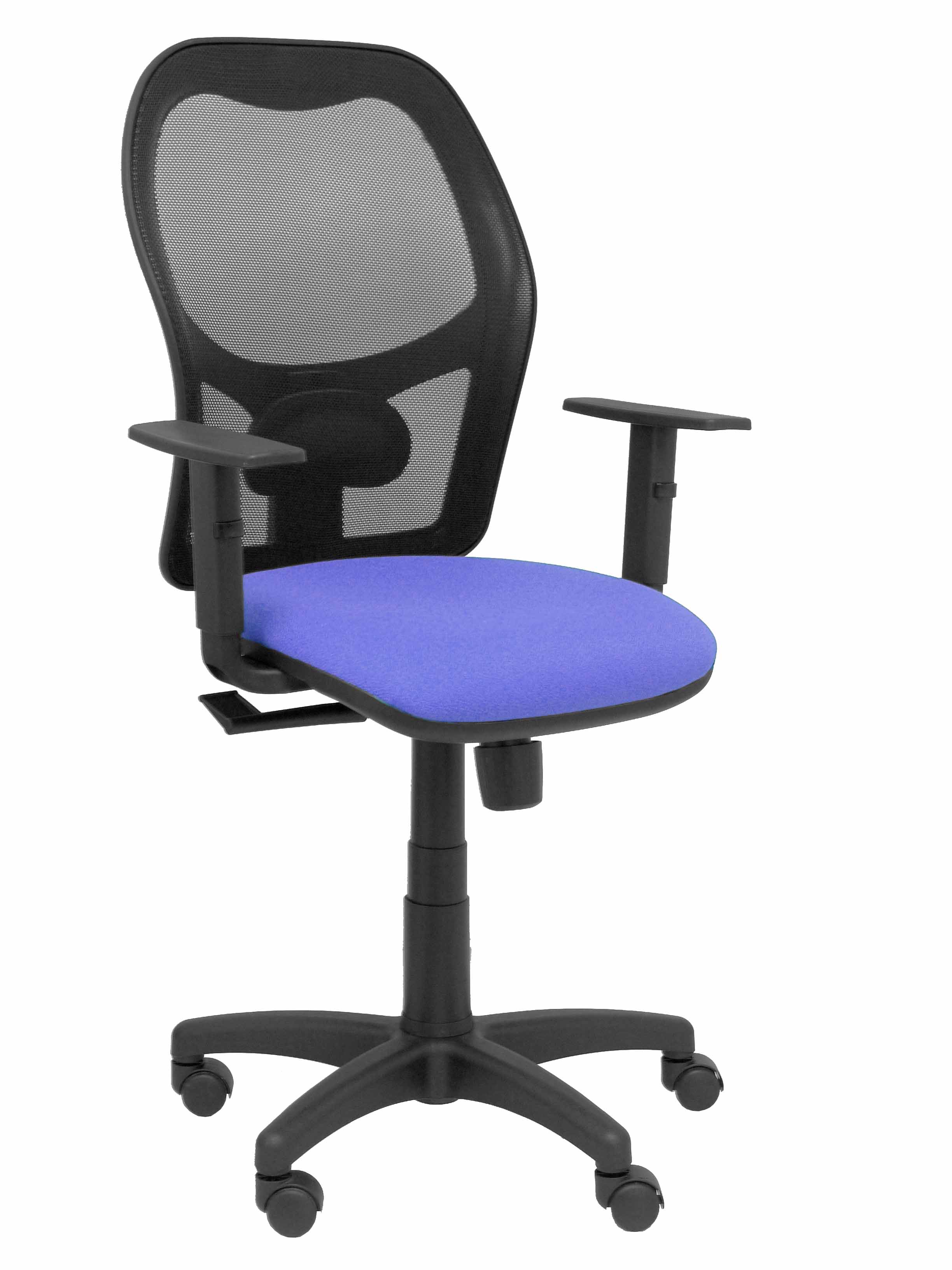 Silla Alocén malla negra asiento bali azul brazos regulables