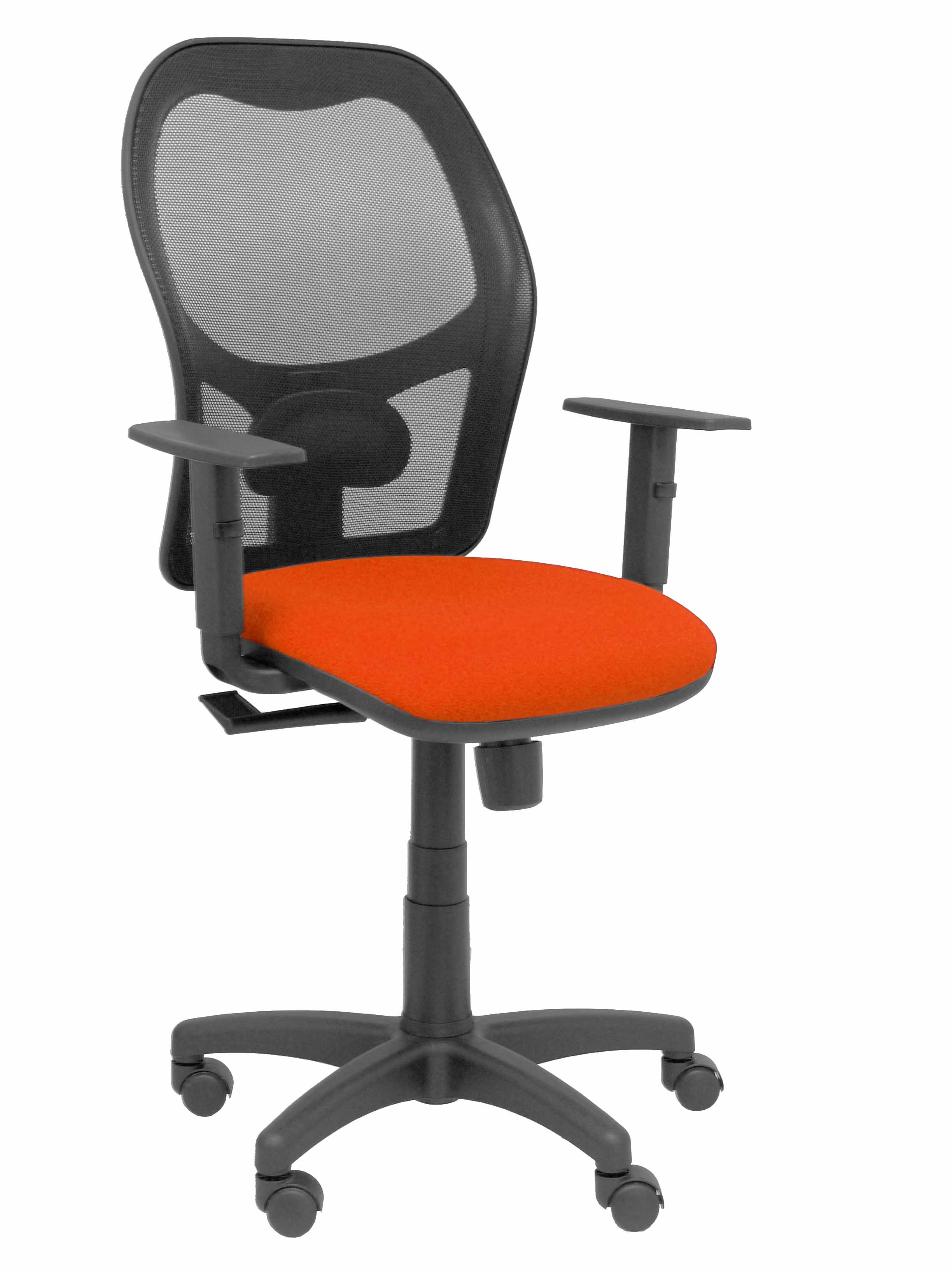 Silla Alocén malla negra asiento bali naranja brazos regulables