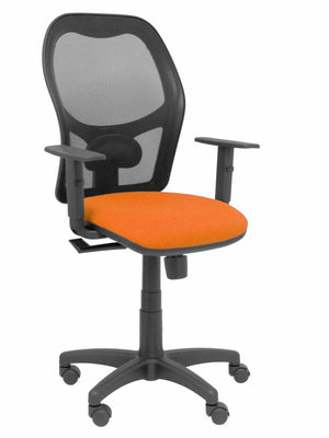 Silla Alocén malla negra asiento bali naranja brazos regulables