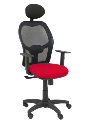 Silla Alocén malla negra asiento bali rojo brazos regulables cabecero fijo.