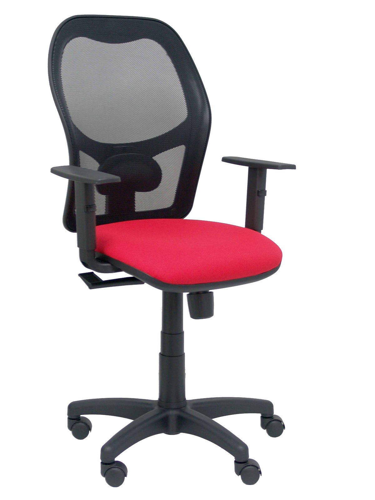 Silla Alocén malla negra asiento bali rojo brazos regulables