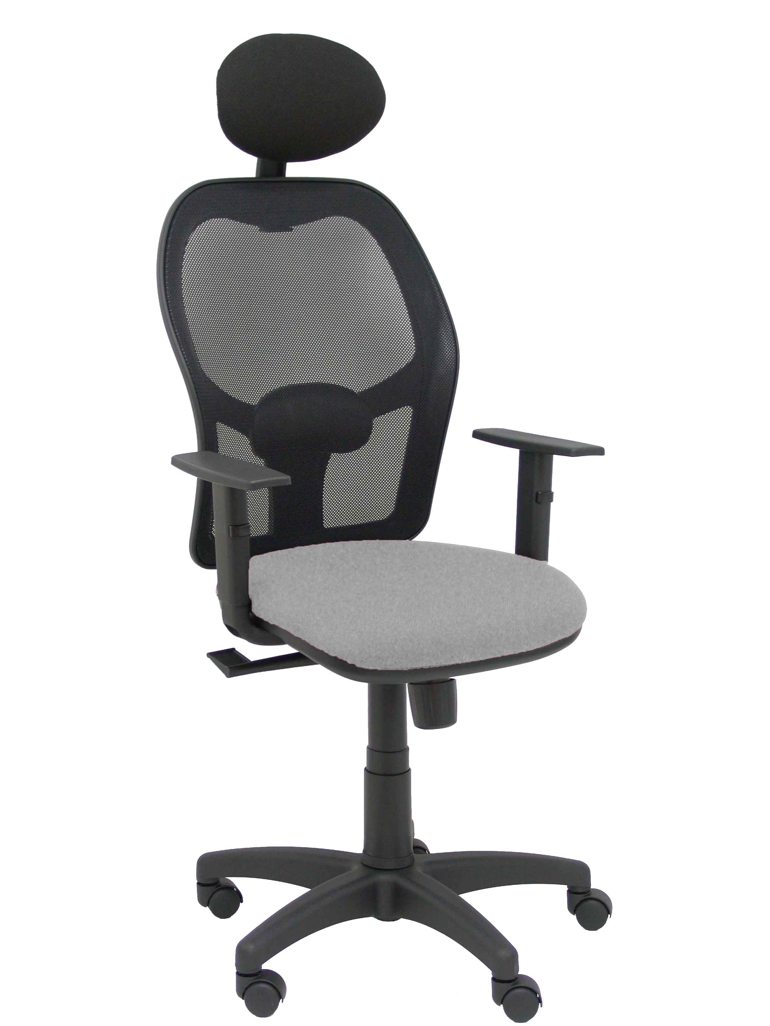 Silla Alocén malla negra asiento bali gris brazos regulables cabecero fijo