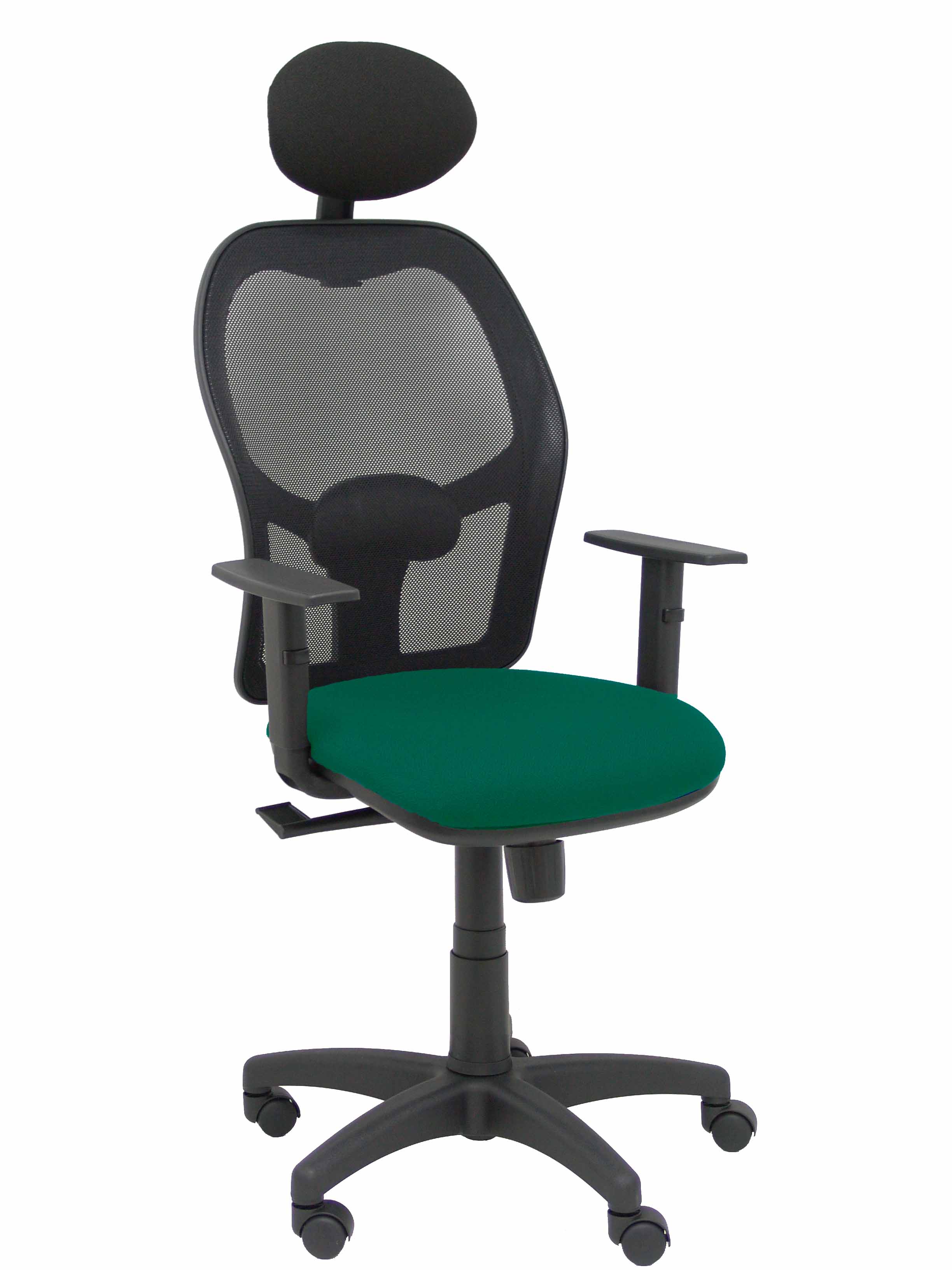 Silla Alocén malla negra asiento bali verde oscuro brazos regulables cabecero fijo