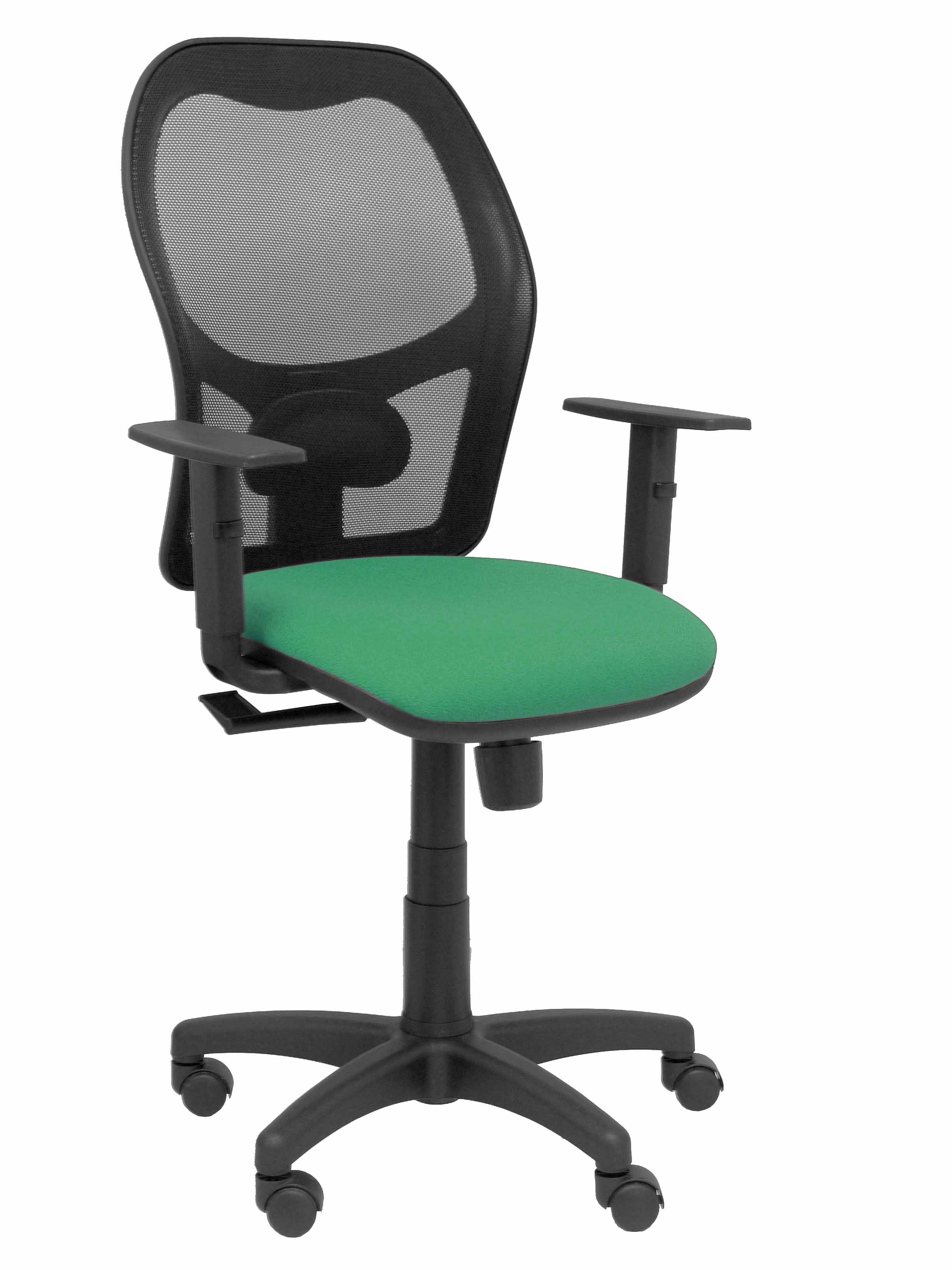 Silla Alocén malla negra asiento bali verde brazos regulables