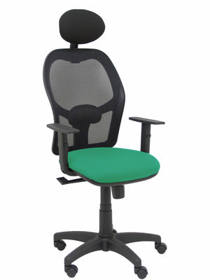 Silla Alocén malla negra asiento bali verde brazos regulables cabecero fijo