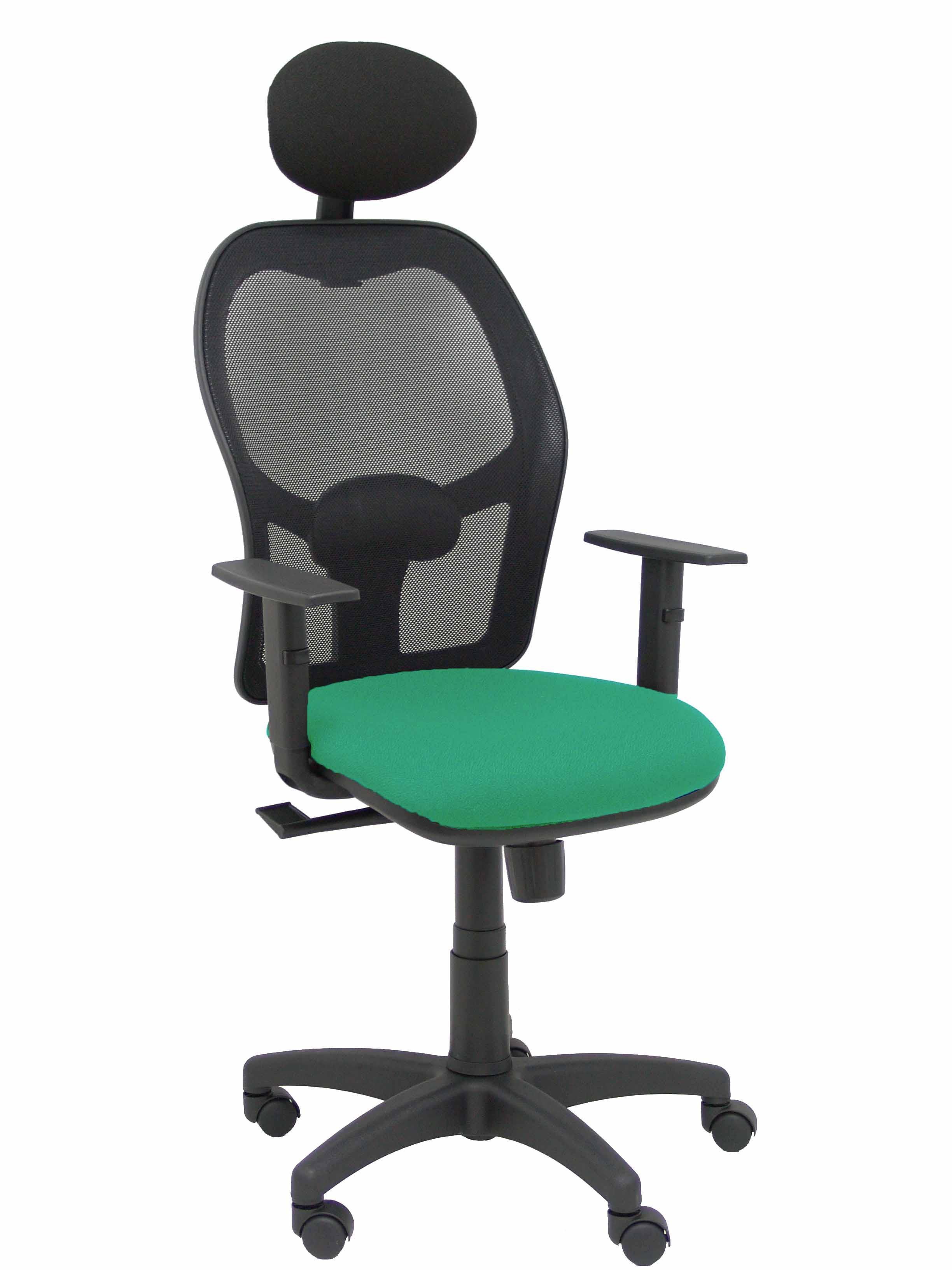 Silla Alocén malla negra asiento bali verde brazos regulables cabecero fijo