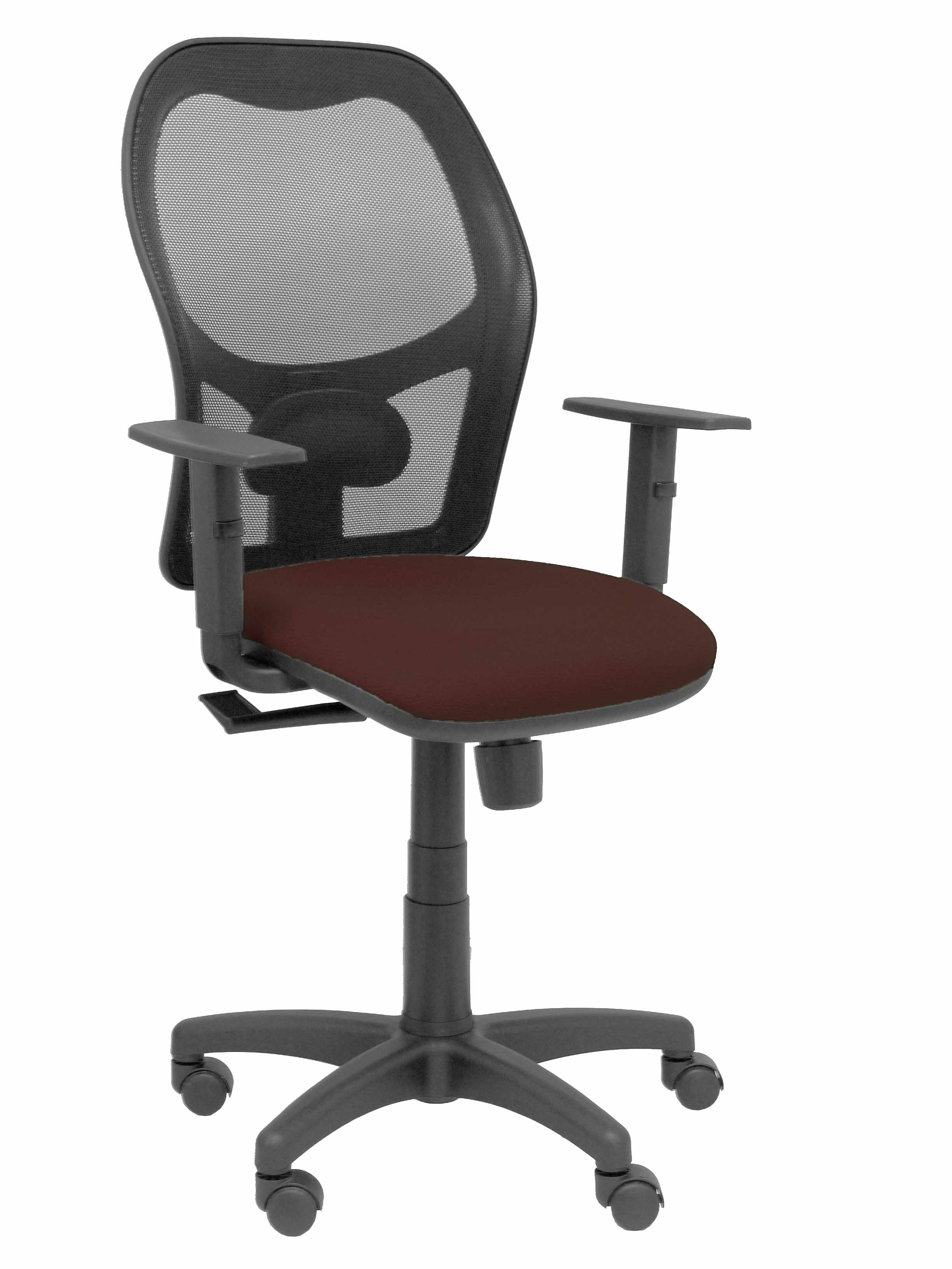 Silla Alocén malla negra asiento bali marrón oscuro brazos regulables