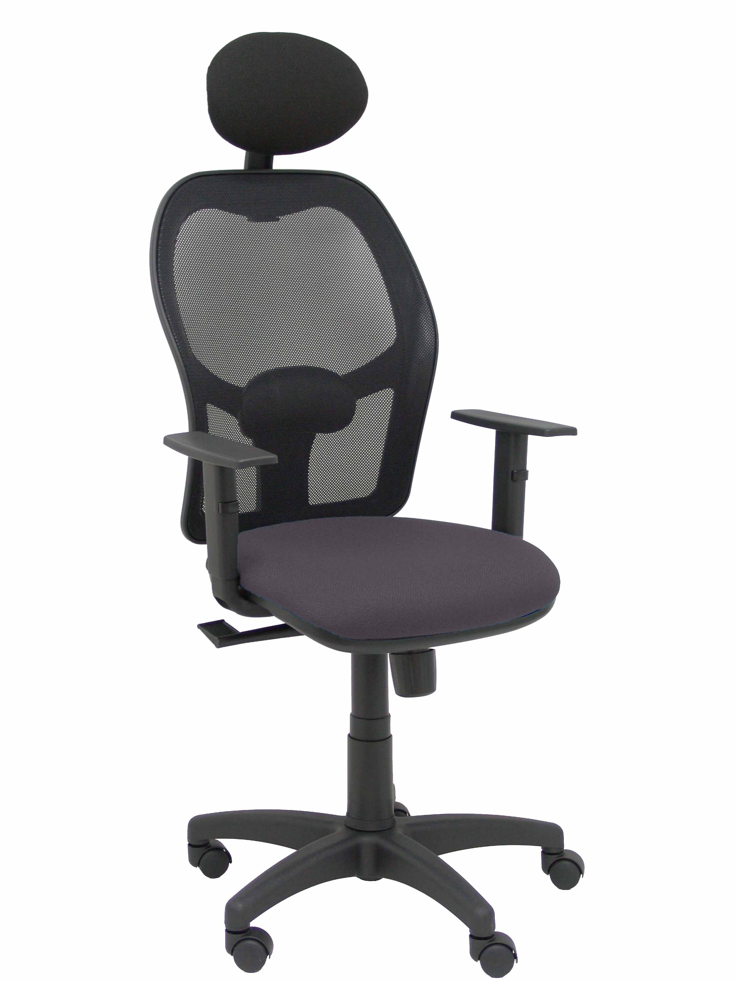 Silla Alocén malla negra asiento bali gris oscuro brazos regulables cabecero fijo