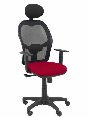 Silla Alocén malla negra asiento bali granate brazos regulables cabecero fijo