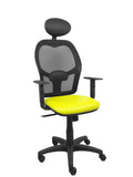 Silla Alocén malla negra asiento similpiel amarillo brazos regulables cabecero fijo