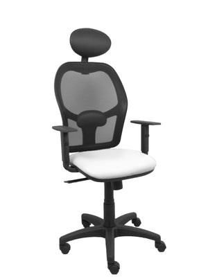 Silla Alocén malla negra asiento similpiel blanco brazos regulables cabecero fijo