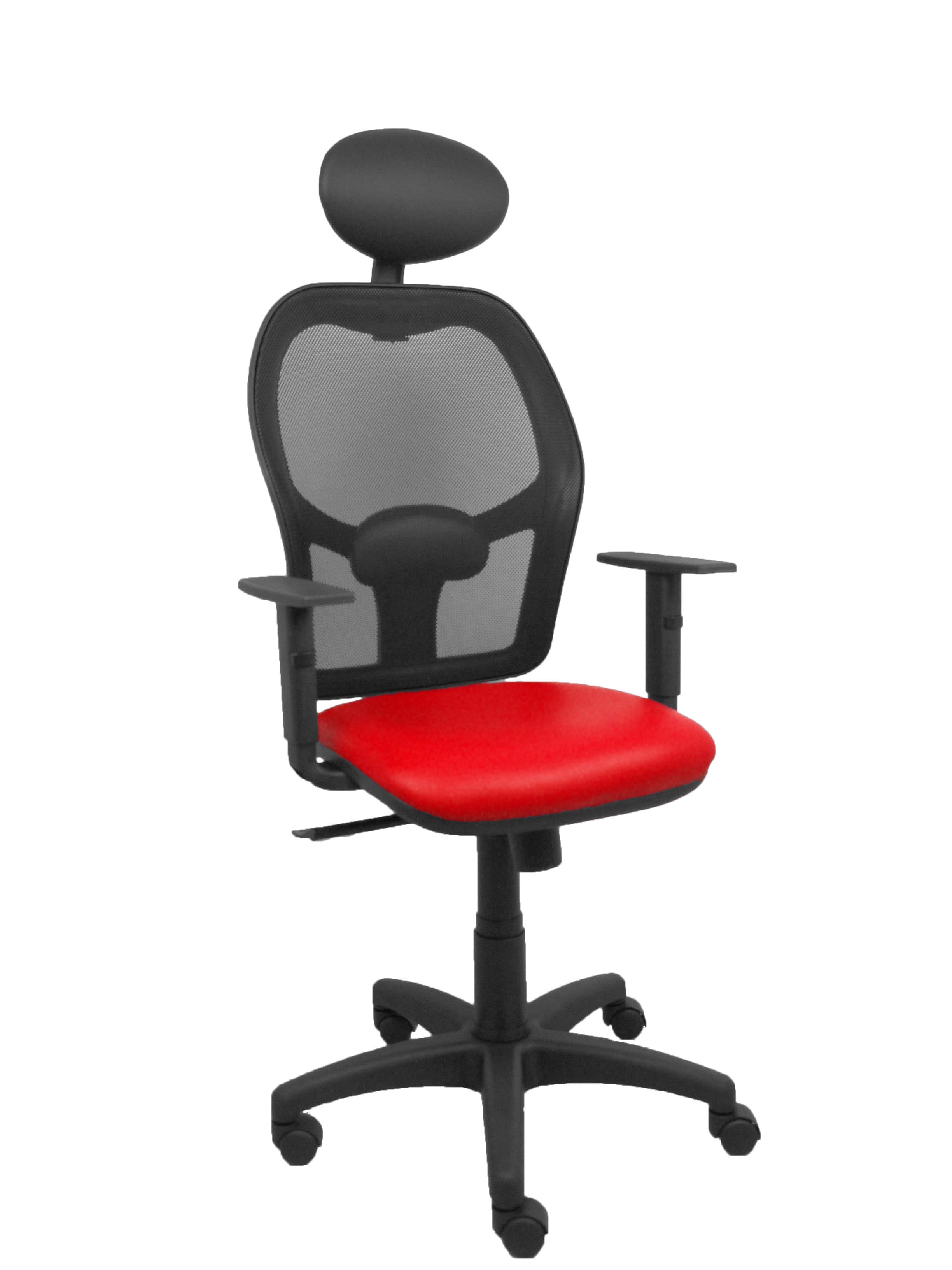 Silla Alocén malla negra asiento similpiel rojo brazos regulables cabecero fijo