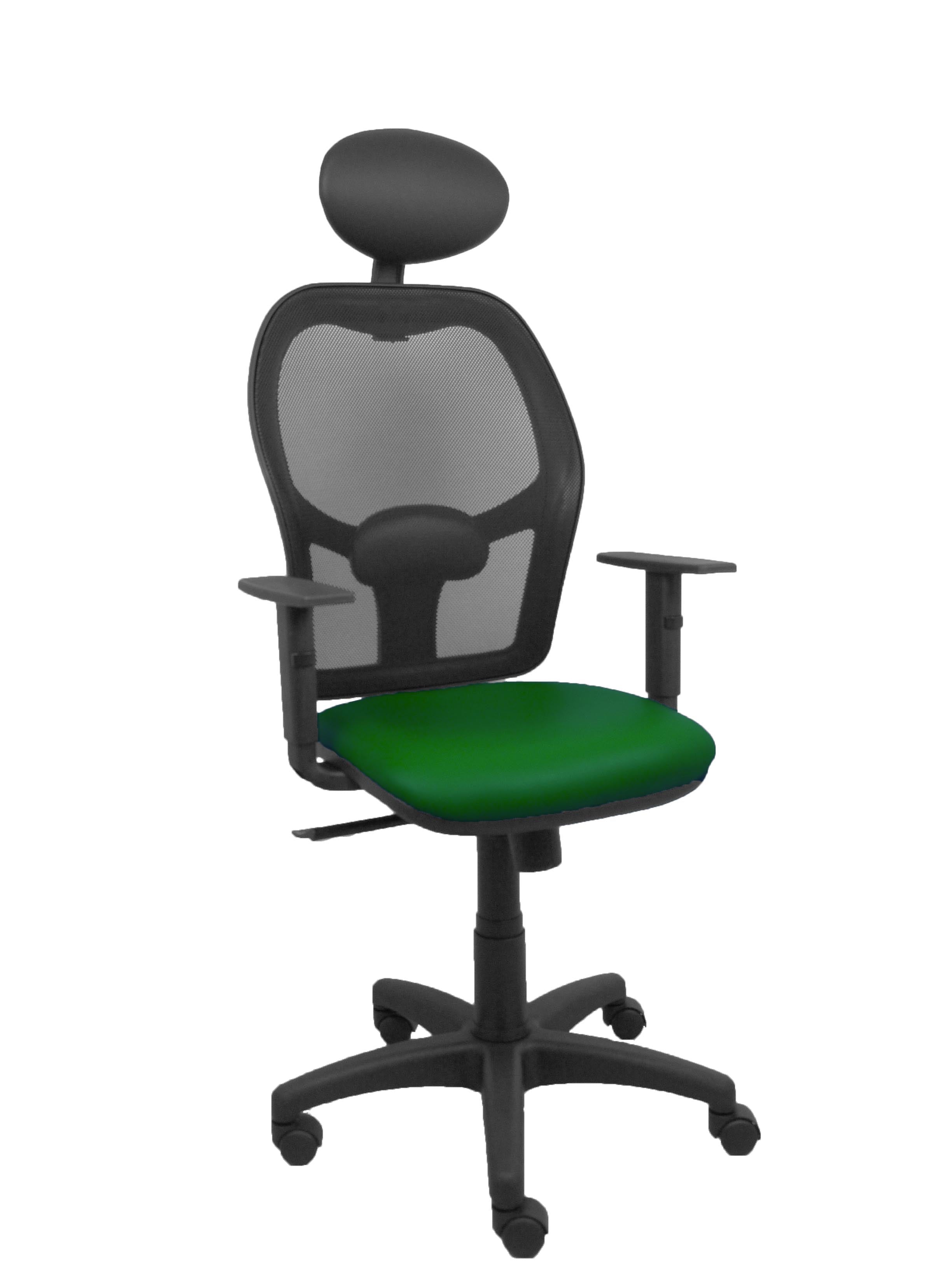 Silla Alocén malla negra asiento similpiel verde brazos regulables cabecero fijo