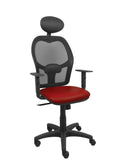 Silla Alocén malla negra asiento similpiel granate brazos regulables cabecero fijo