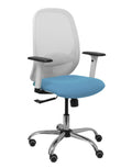 Silla Cilanco blanca malla blanca asiento bali azul brazo regulable base cromada ruedas de parqué