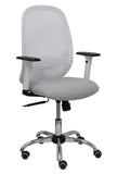 Silla Cilanco blanca malla blanca asiento bali gris brazo regulable base cromada ruedas de parqué