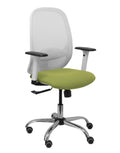 Silla Cilanco blanca malla blanca asiento bali verde brazo regulable base cromada ruedas de parqué