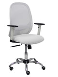 Silla Cilanco blanca malla blanca asiento similpiel blanco brazo regulable base cromada ruedas de