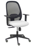 Silla Cilanco negra malla negra asiento bali blanco brazo regulable.
