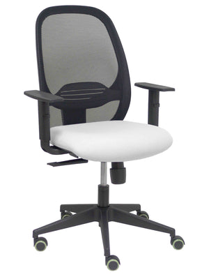 Silla Cilanco negra malla negra asiento bali blanco brazo regulable.