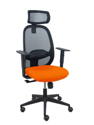 Silla Cilanco negra malla negra asiento bali naranja oscuro brazo regulable cabecero regulable
