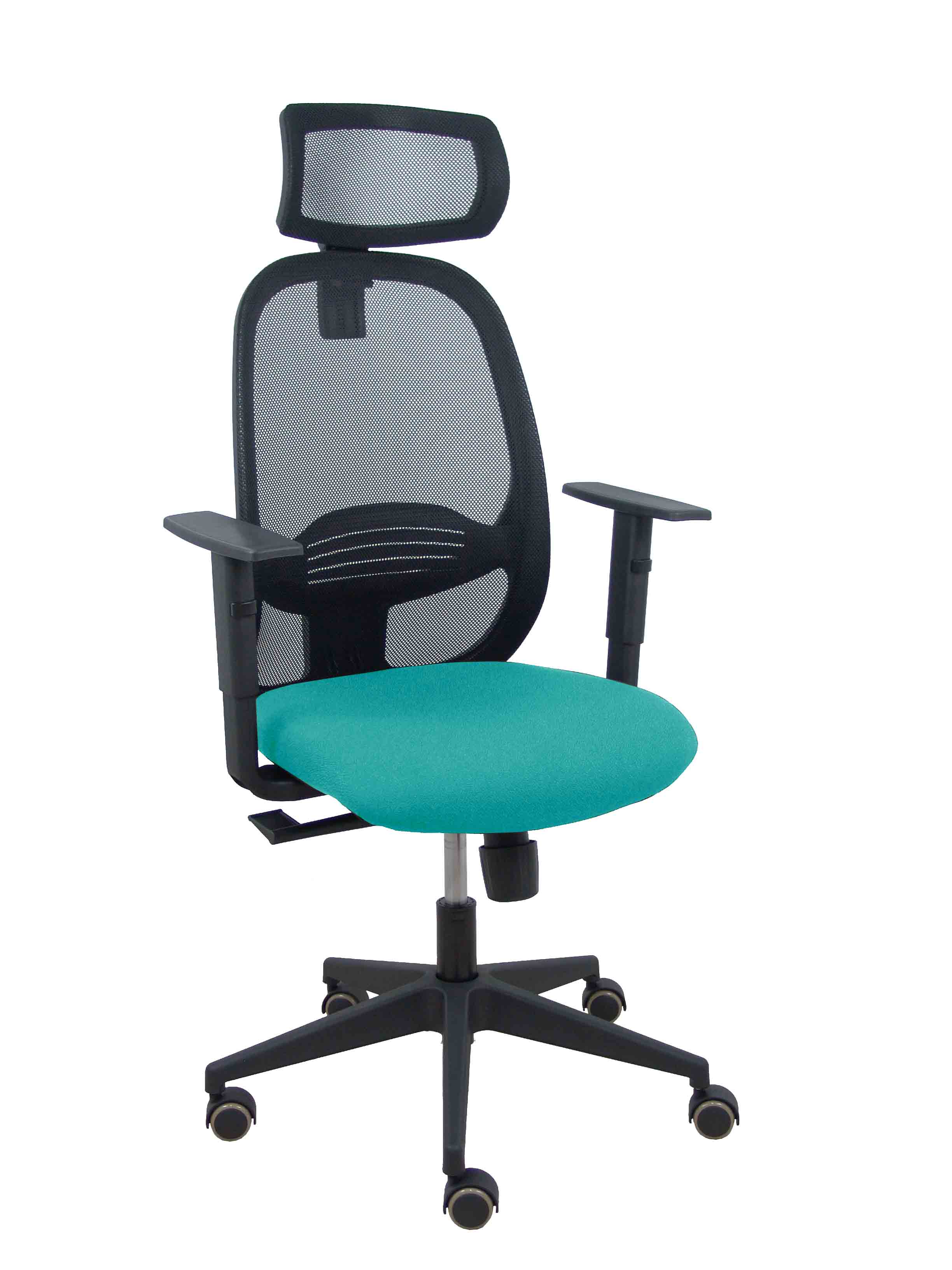 Silla Cilanco negra malla negra asiento bali turquesa brazo regulable cabecero regulable