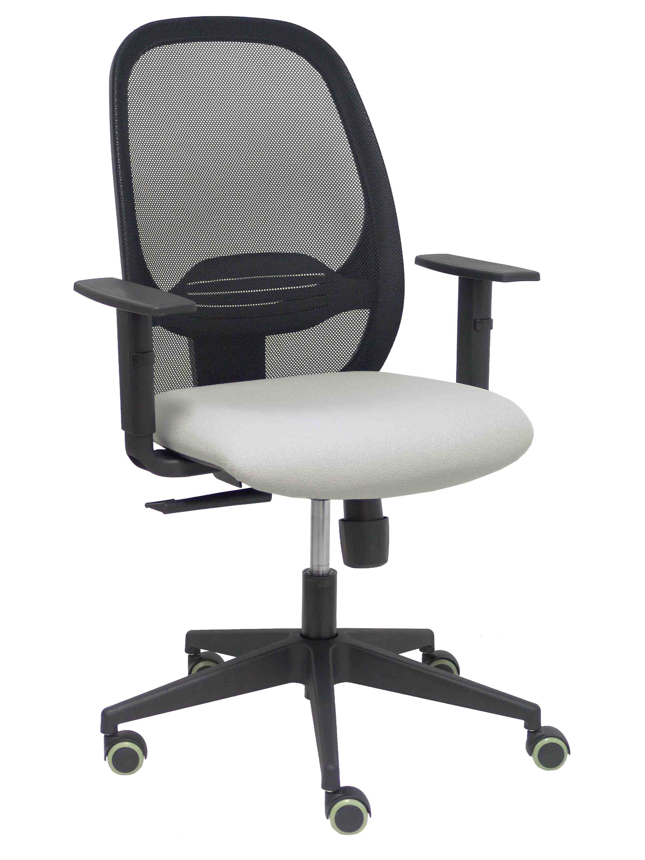 Silla Cilanco negra malla negra asiento bali gris brazo regulable.