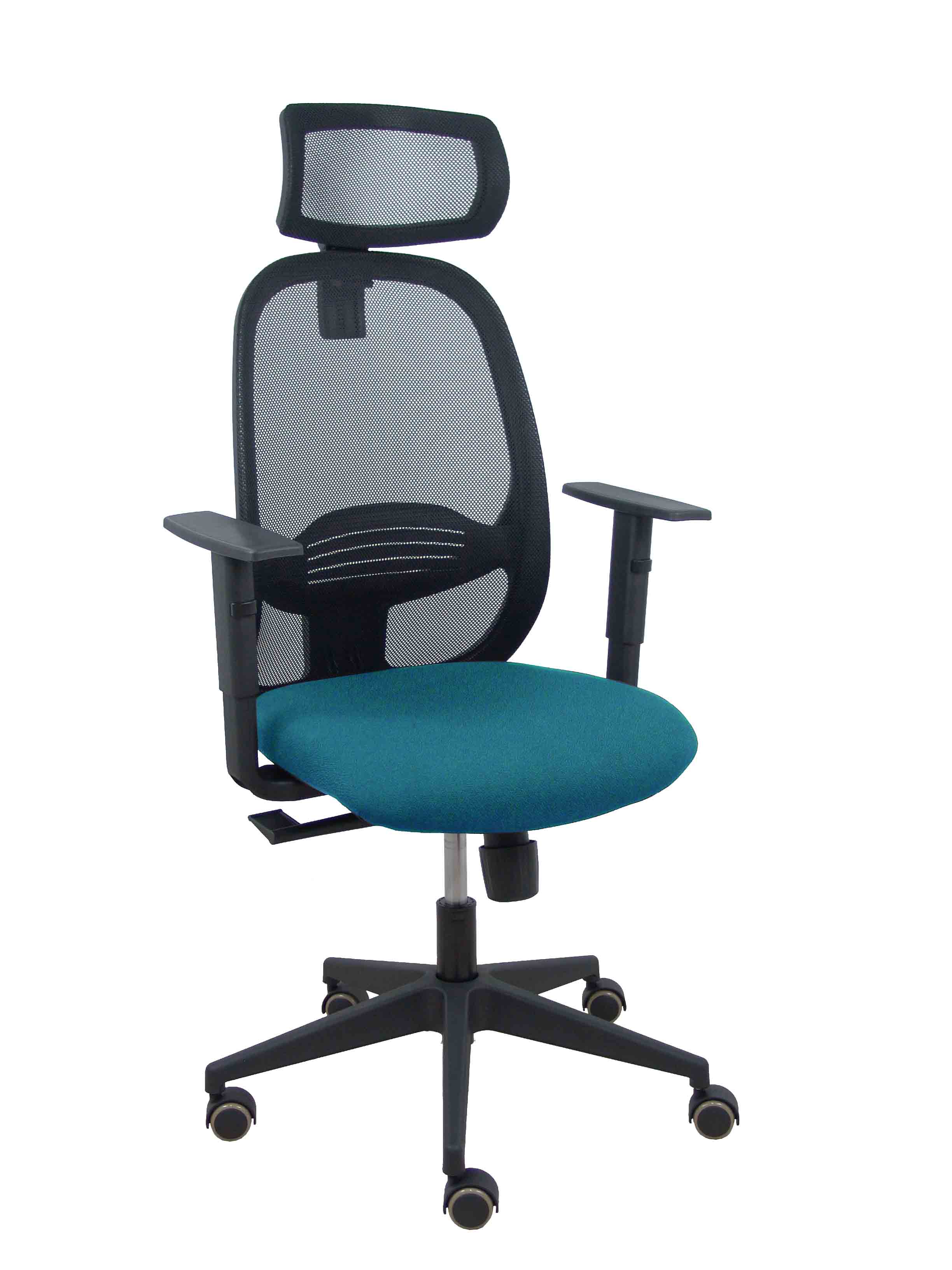 Silla Cilanco negra malla negra asiento bali verde petróleo brazo regulable cabecero regulable