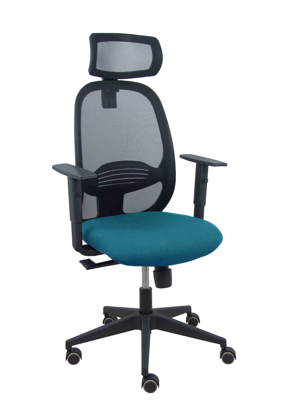 Silla Cilanco negra malla negra asiento bali verde petróleo brazo regulable cabecero regulable