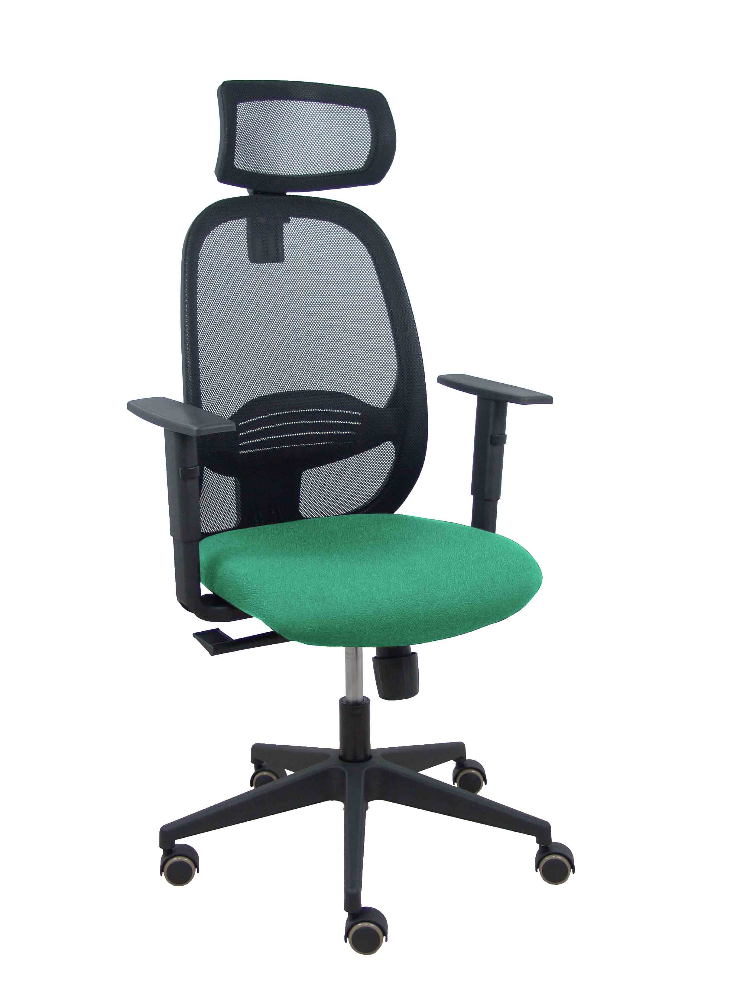 Silla Cilanco negra malla negra asiento bali verde esmeralda brazo regulable cabecero regulable