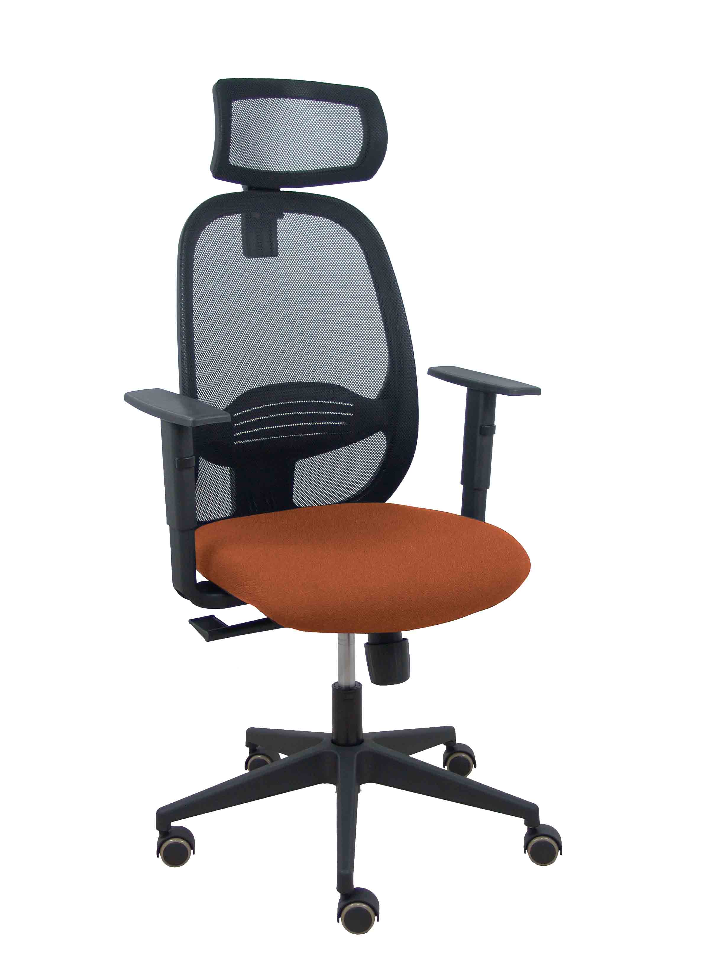 Silla Cilanco negra malla negra asiento bali marrón oscuro brazo regulable cabecero regulable