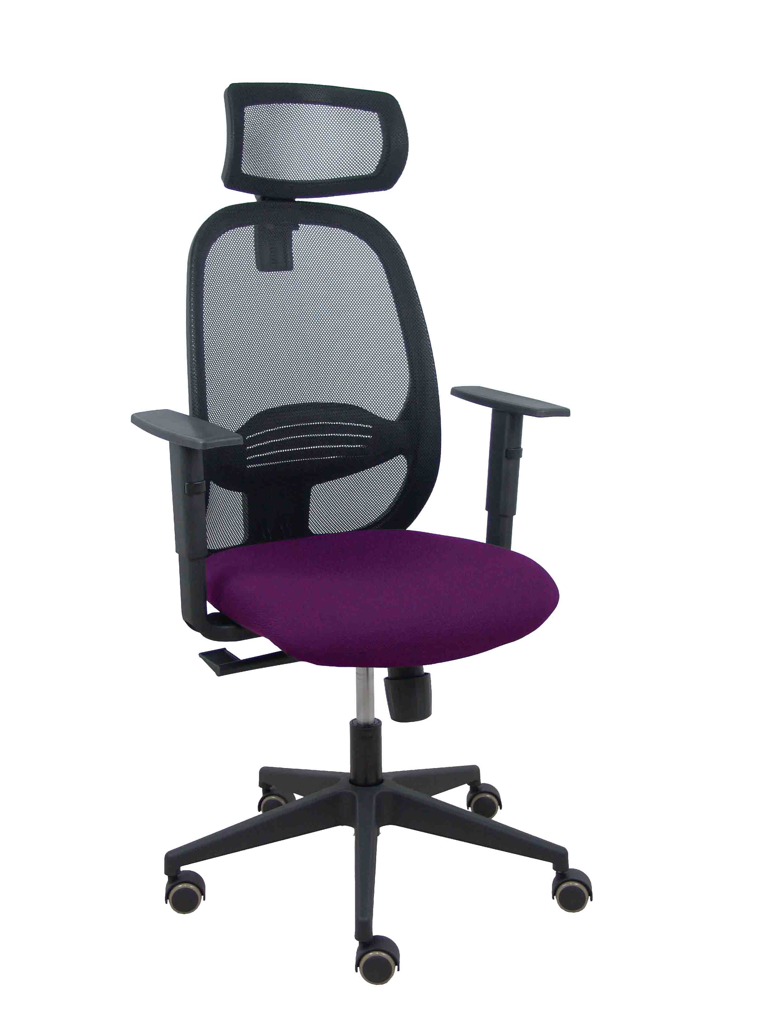 Silla Cilanco negra malla negra asiento bali morado brazo regulable cabecero regulable