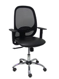 Silla Cilanco negra malla negra asiento similpiel negro brazo regulable base cromada