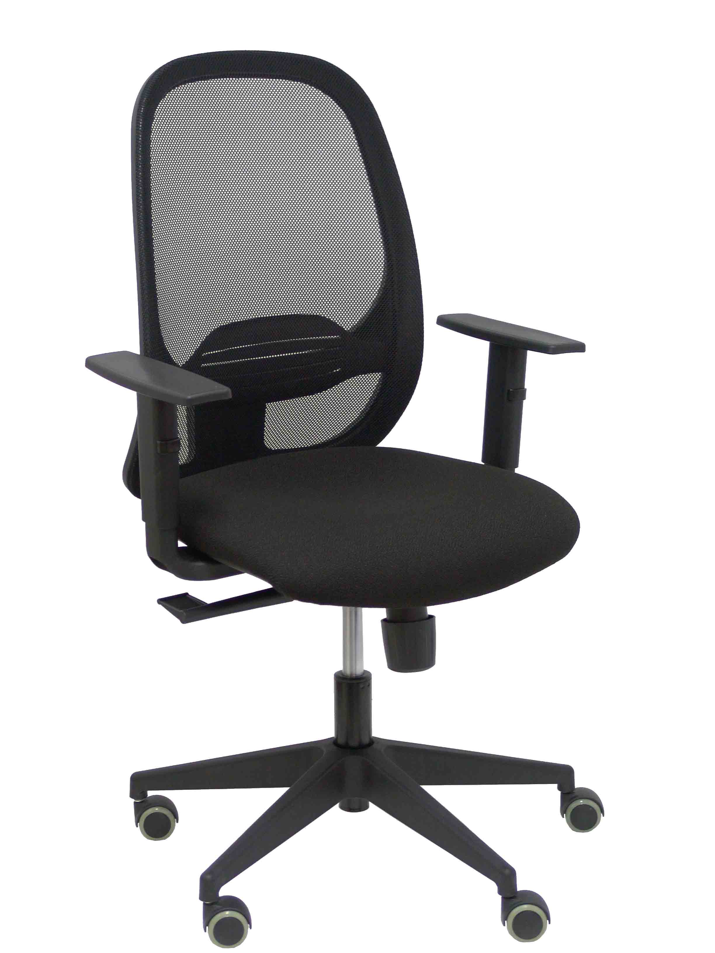 Silla Cilanco negra malla negra asiento similpiel negro brazo regulable.