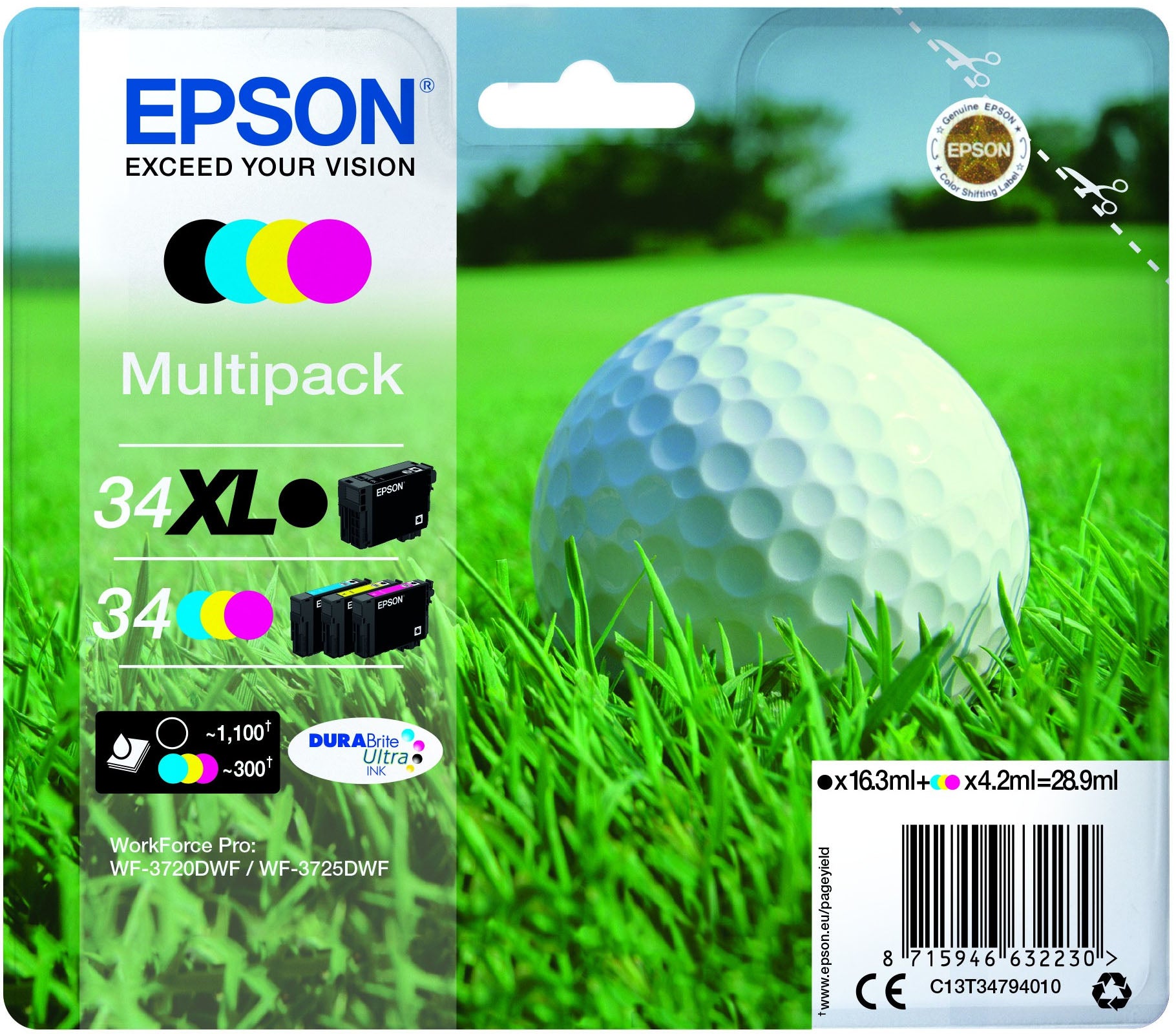 Golf ball Multipack 4-colours 34 XL Black/Std. CMY DURABrite Ultra Ink