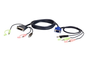 VGA USB to DVI KVM Cable 3m cable para video, teclado y ratón (kvm) Negro, Azul, Verde, Rosa